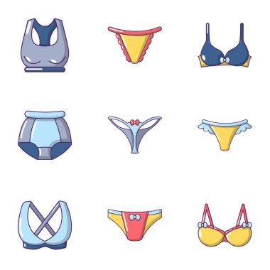 Göğüs destek Icons set, karikatür tarzı