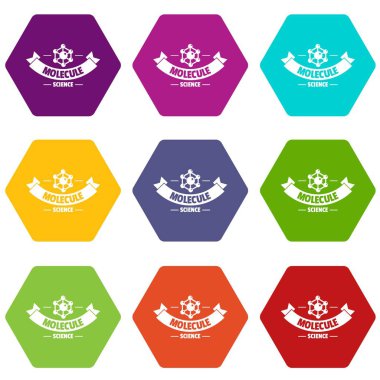 9 vektör molekül Icons set