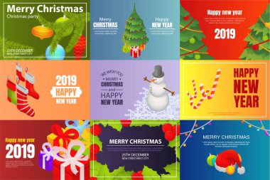 Noel partisi banner koymak, izometrik stili