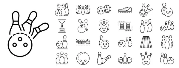 Bowling-Icon-Set, Outline-Stil — Stockvektor