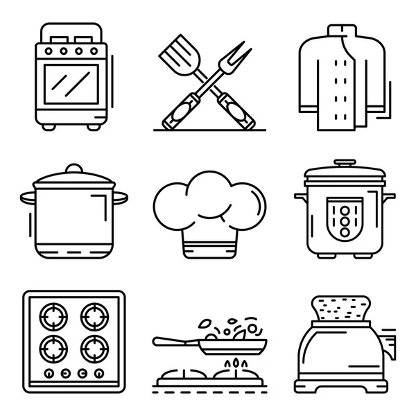 Cooker icon set, outline style — Stock Vector