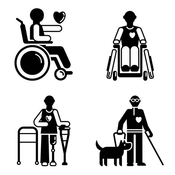 Набор значков инвалидности, простой стиль
