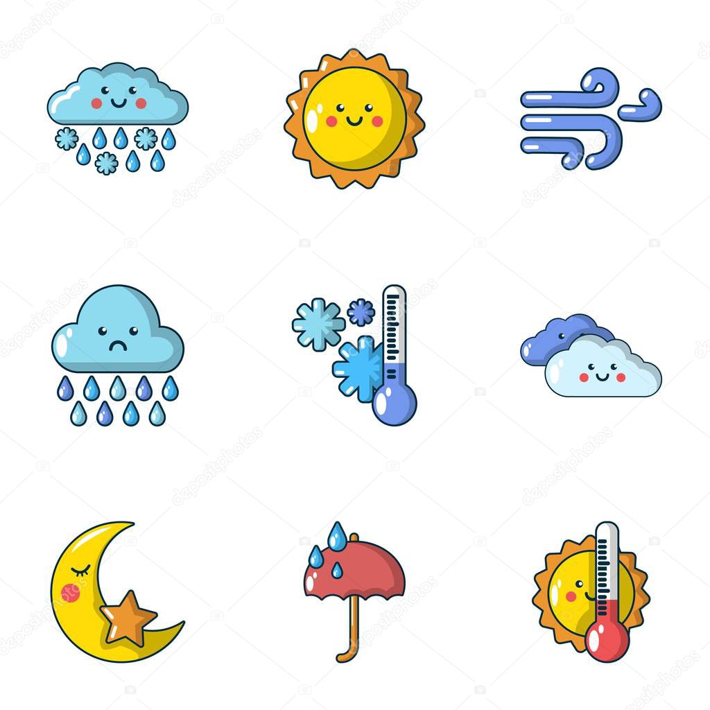 Meteorological data icons set, cartoon style