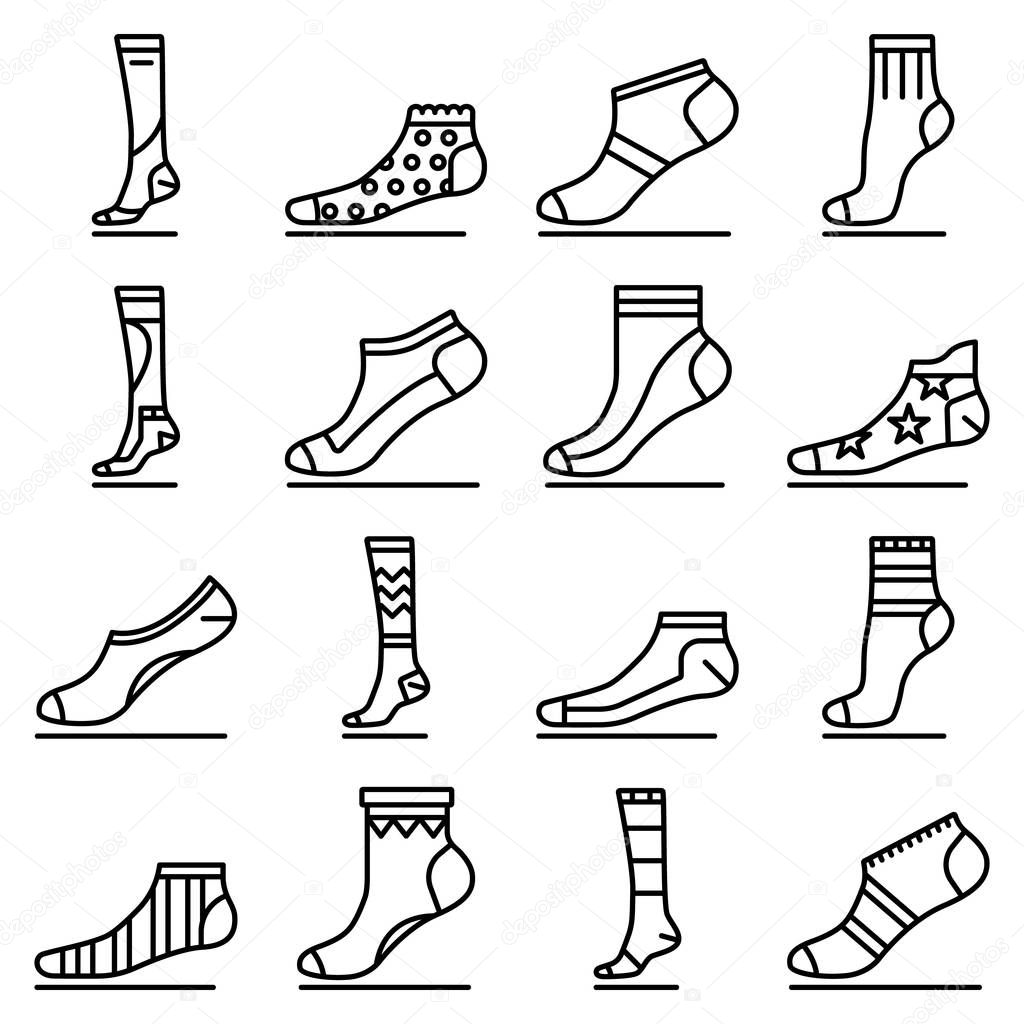 Sock icon set, outline style