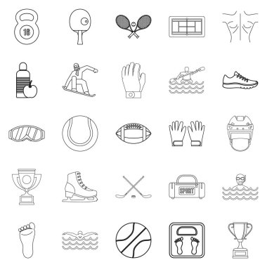 Profesyonel sporcu Icons set, anahat stili