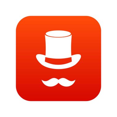 Sihirli siyah şapka ve bıyık simgesi dijital kırmızı