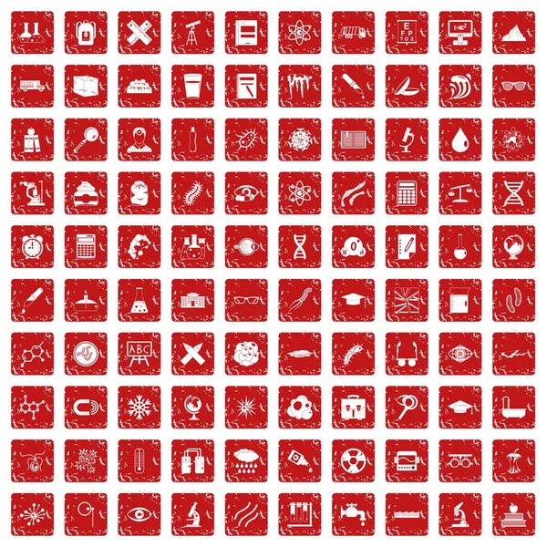 100 Mikroskop-Symbole setzen Grunge-Rot — Stockvektor