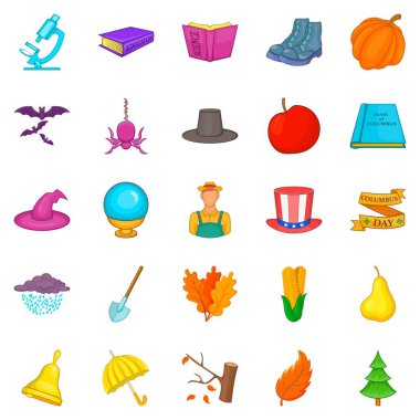 Sonbahar weahter Icons set, karikatür tarzı