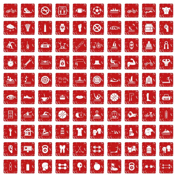 100 mannen gezondheid pictogrammen instellen grunge rode — Stockvector