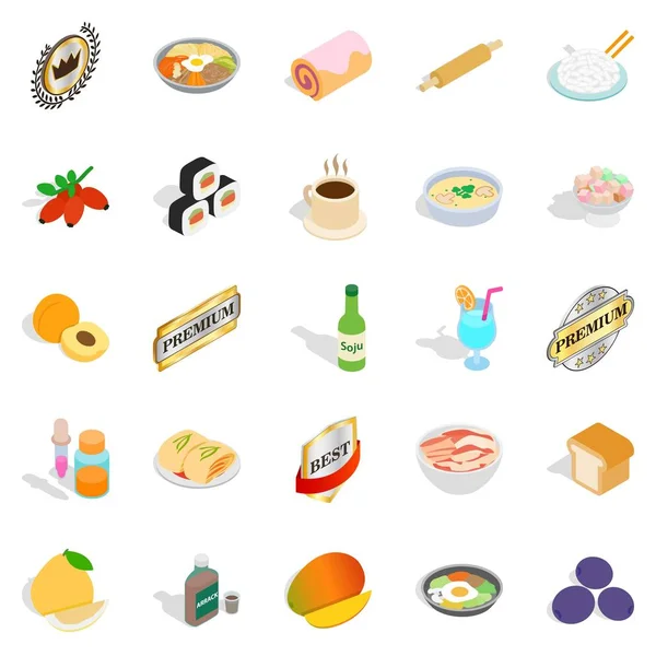 Potraviny s vitaminem ikony set, izometrický styl — Stockový vektor