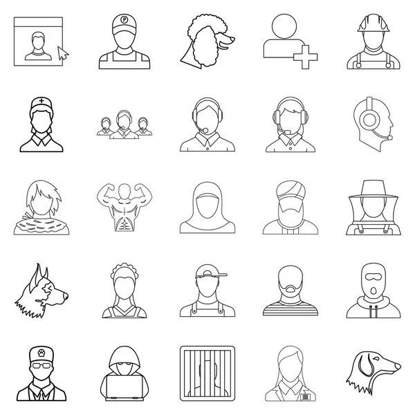 Conjunto de iconos de carácter, estilo de esquema — Vector de stock