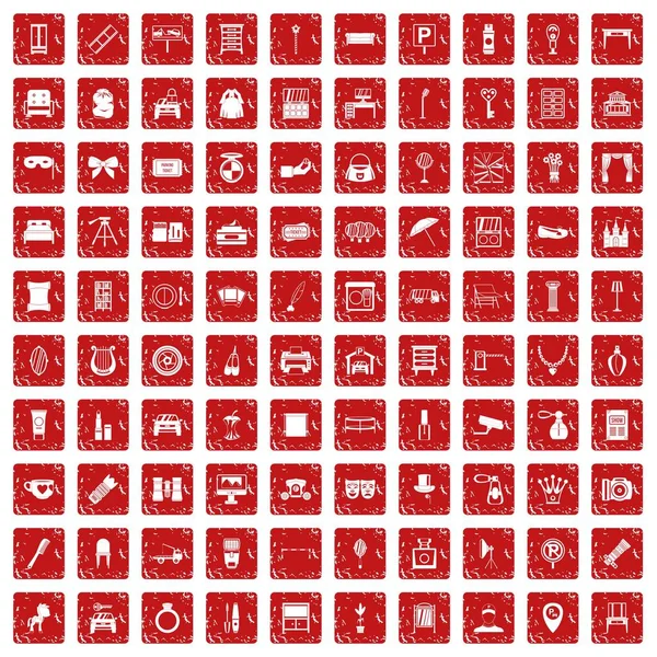100 иконок зеркала устанавливают красный гранж — стоковый вектор