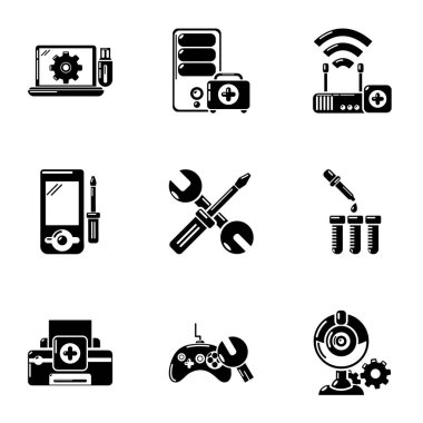 PC bakım Icons set, basit tarzı