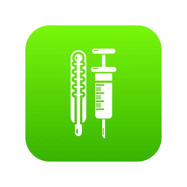 Thermometer spuit pictogram groen vector — Stockvector