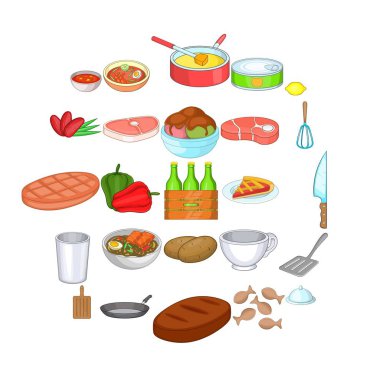 Romantik bir akşam yemeği Icons set, karikatür tarzı