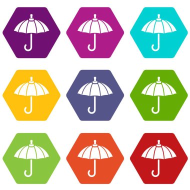 9 vektör şemsiye Icons set