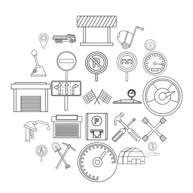 Kiralık kasa Icons set, anahat stili