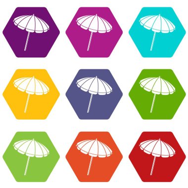 9 vektör plaj şemsiye Icons set