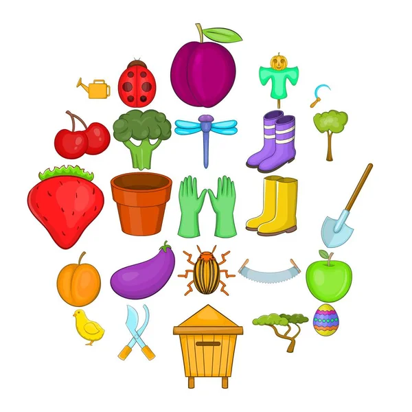 Gardener icons set, cartoon style — Stock Vector