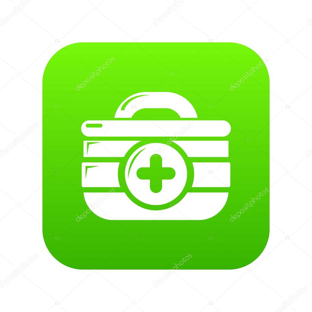 First aid kit icon green vector isolated on white background