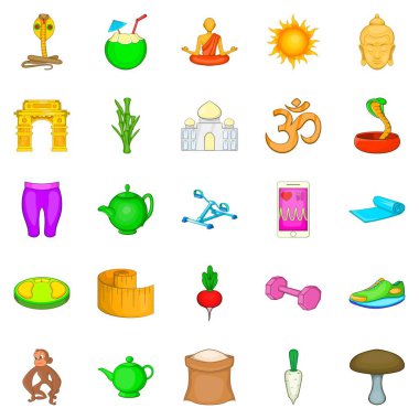 Yoga merkezi Icons set, karikatür tarzı