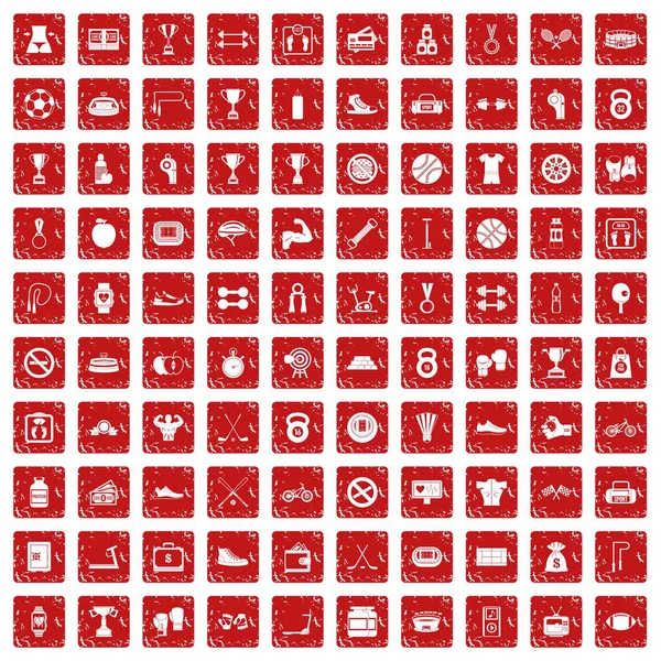 100 icônes de boxe ensemble grunge rouge — Image vectorielle