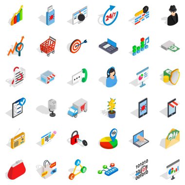Stil kümesi, izometrik iş ikonları/simgeleri telefon