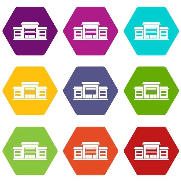 Conjunto de iconos de almacén hexaedro de color — Vector de stock