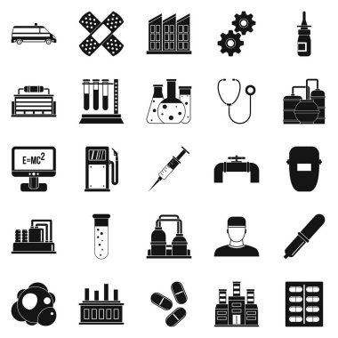 İşleme tesisi Icons set, basit tarzı