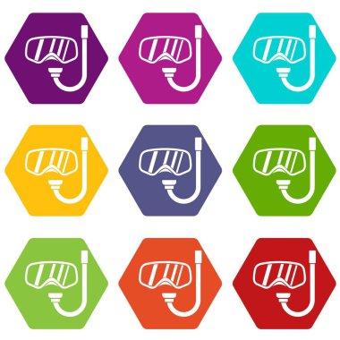 Gözlük ve tüp Dalış simgesinin rengi altı yüzlü ayarla