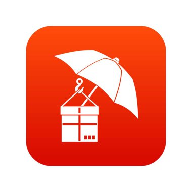 Şemsiye ve dijital kırmızı bir karton kutu simgesi