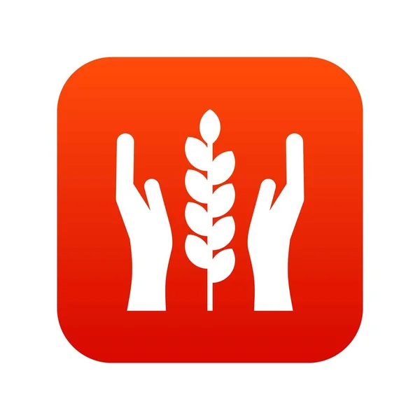 Mani e spighe di grano icona digitale rosso — Vettoriale Stock