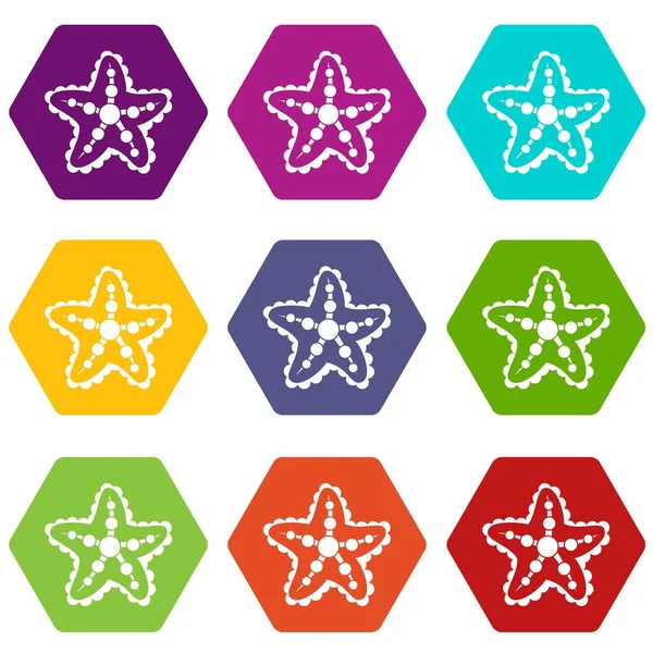 Ícone de estrela do mar conjunto cor hexaedro — Vetor de Stock