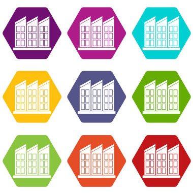 Renk altı yüzlü bina Icon set