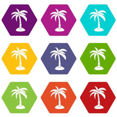 Renk altı yüzlü Palm Icon set