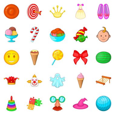 Çocuk Icons set, karikatür tarzı görsel şölen