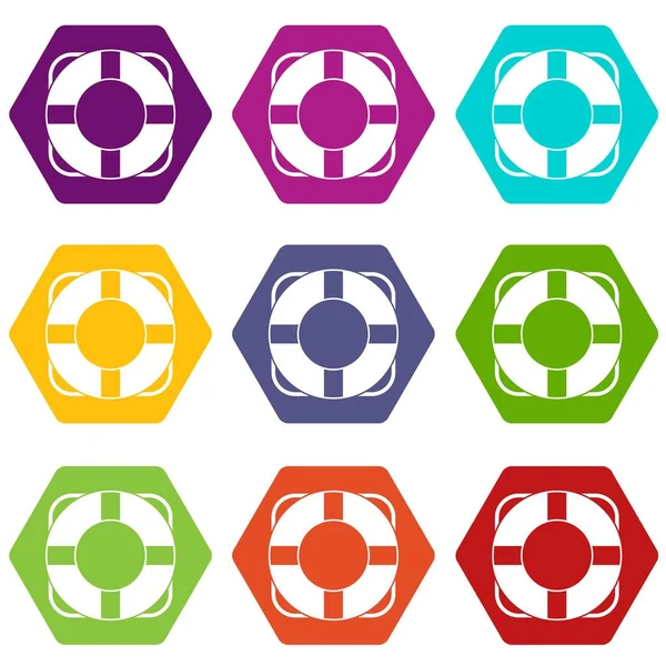 Ícone de vida conjunto cor hexaedro — Vetor de Stock