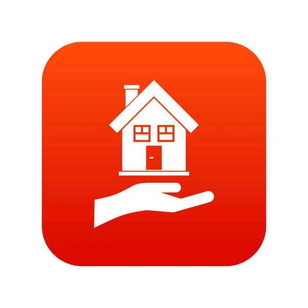 Hand holding huis pictogram digitale rood — Stockvector