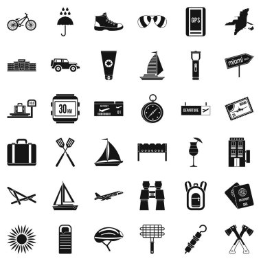 Yolculuk Icons set, basit tarzı