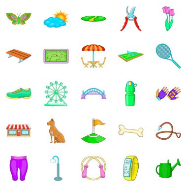 Park Icons set, karikatür tarzı yürüyüş