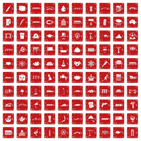 100 brug pictogrammen instellen grunge rode — Stockvector