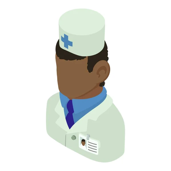 Doctor hombre africano icono americano, estilo isométrico 3d — Vector de stock