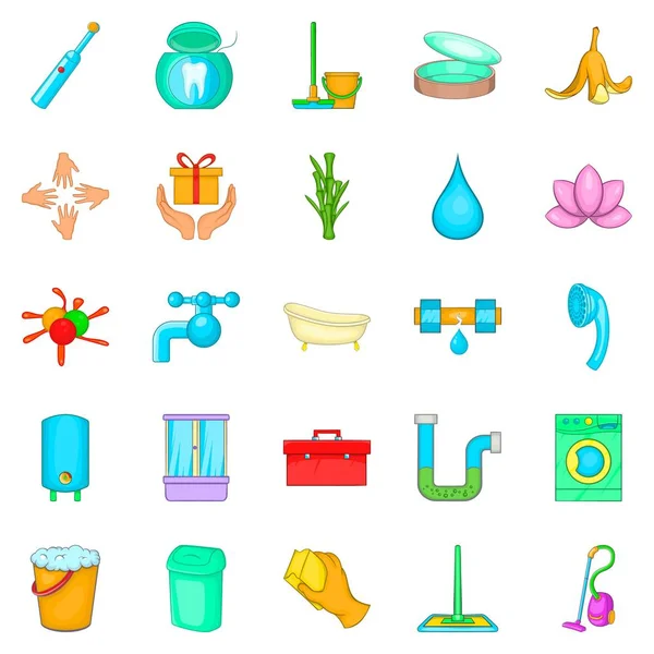 Conjunto de iconos de limpieza, estilo de dibujos animados — Vector de stock
