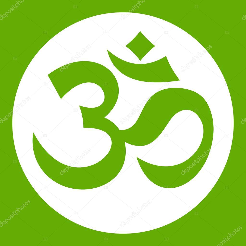 Symbol Aum icon white isolated on green background. Vector illustration