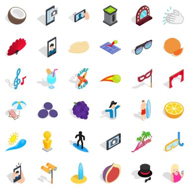 Beach Icons set, izometrik stili