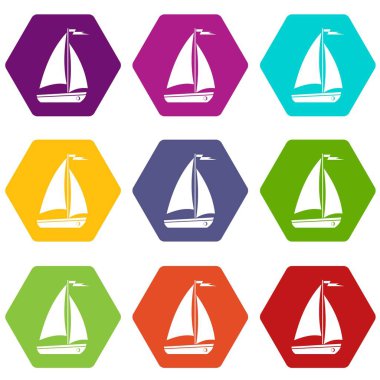 Renk altı yüzlü tekne Icon set