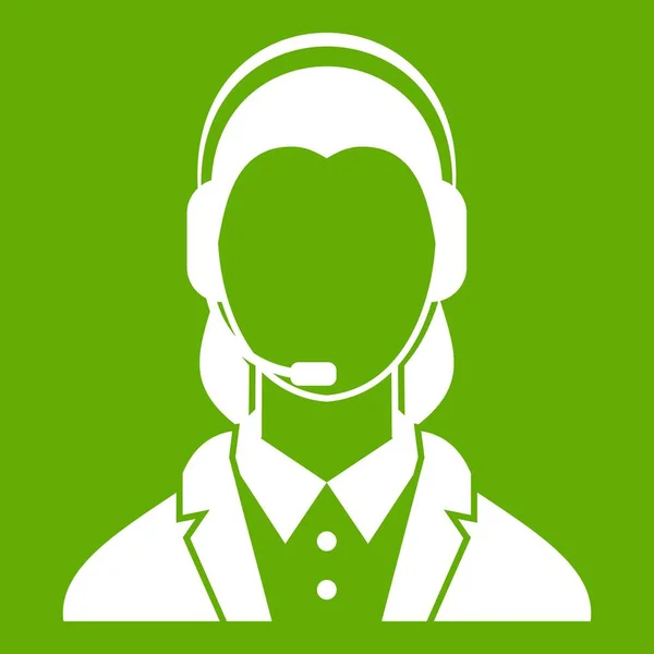 Support phone operator in headset icon green — Stock Vector