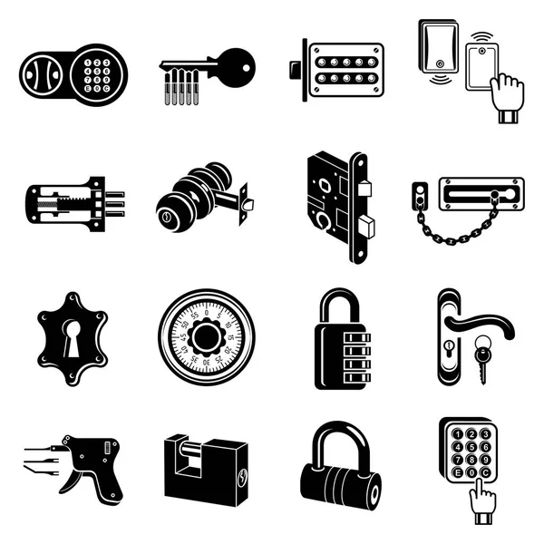 Cerradura tipos de puerta iconos conjunto, estilo simple — Vector de stock