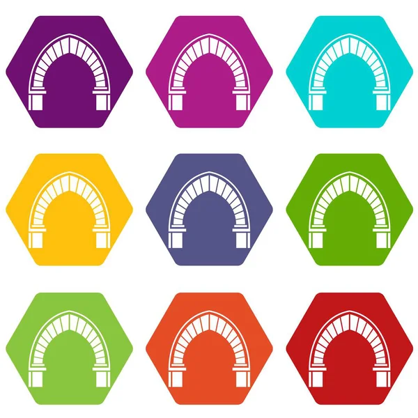 Stone arch icons set 9 vector — Stock Vector