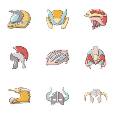 Kask Icons set yarış, düz stil